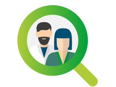 Icon mit Lupe und Menschen - Symbol für Stellensuche