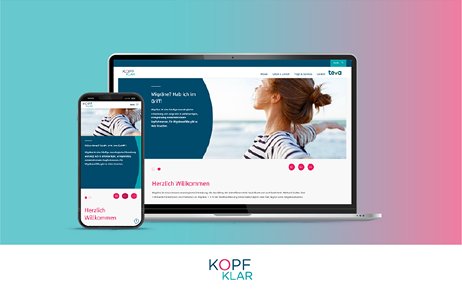 Screenshot der Website kopf-klar.de auf einem Laptop und Smartphone