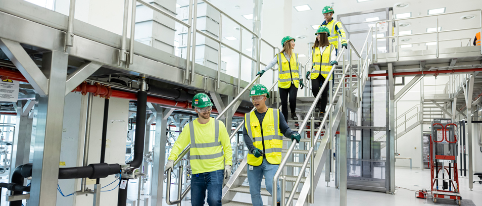 Kollegen gehen eine Treppe hinunter